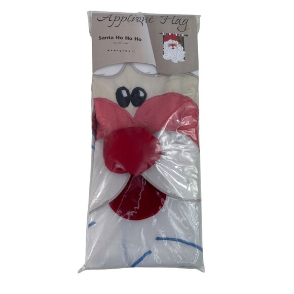 2007 Evergreen Appliqué Flag SANTA HO HO HO Winter Christmas 30"x44" - Picture 1 of 5